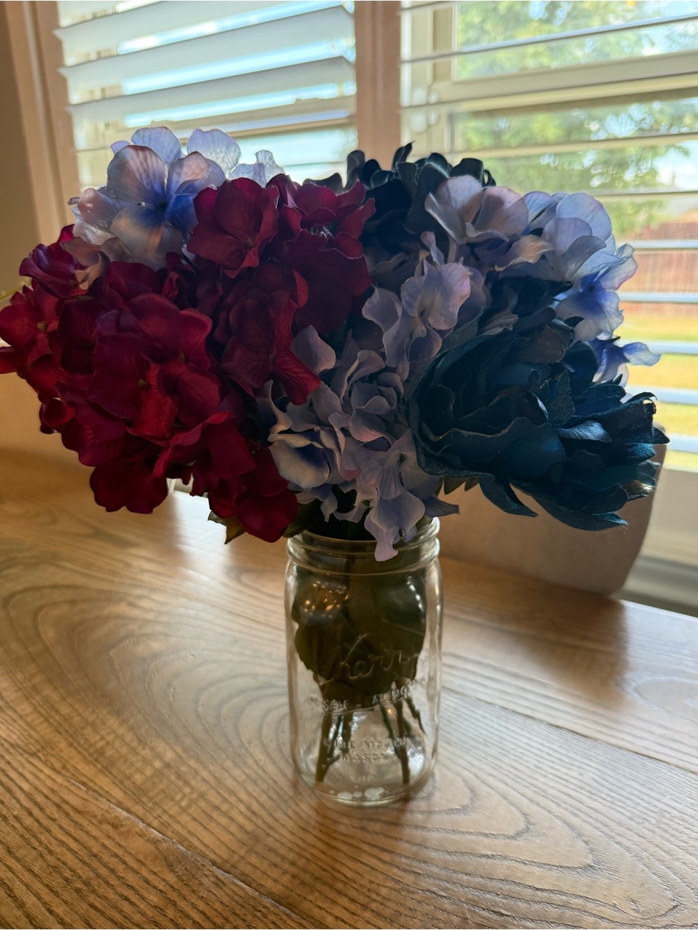Artificial Hydrangea Bouquet - Blue, Purple, Burgundy -